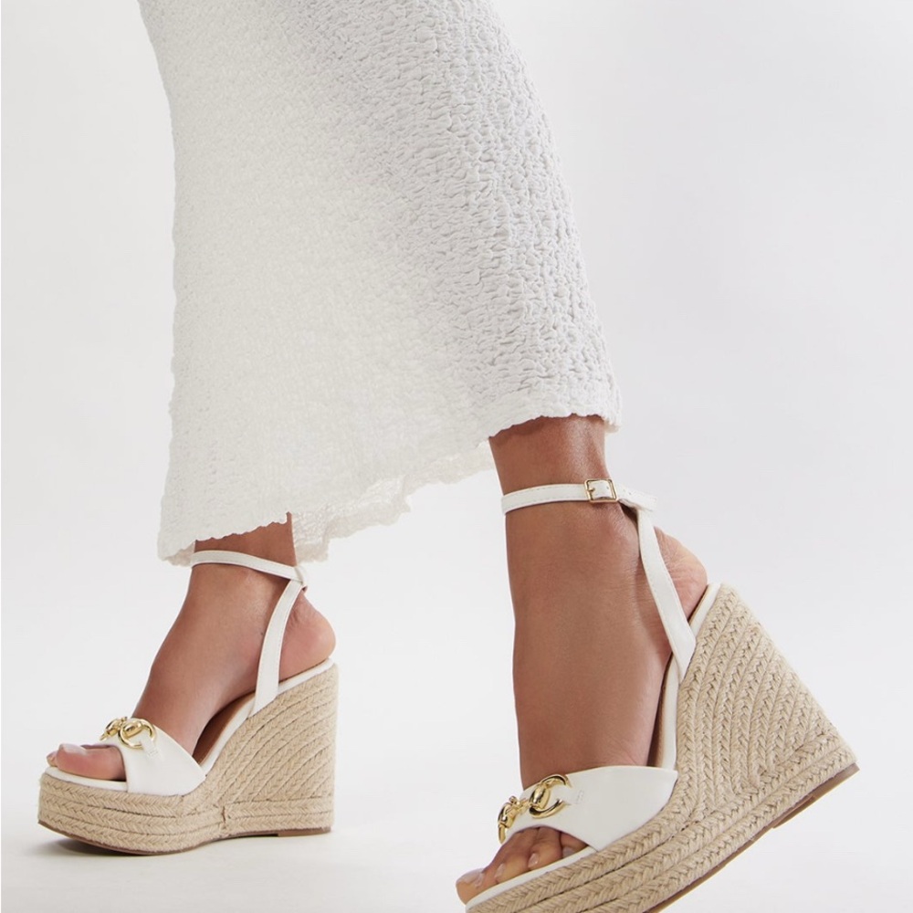 Liliana White and Gold Wedge Sandals